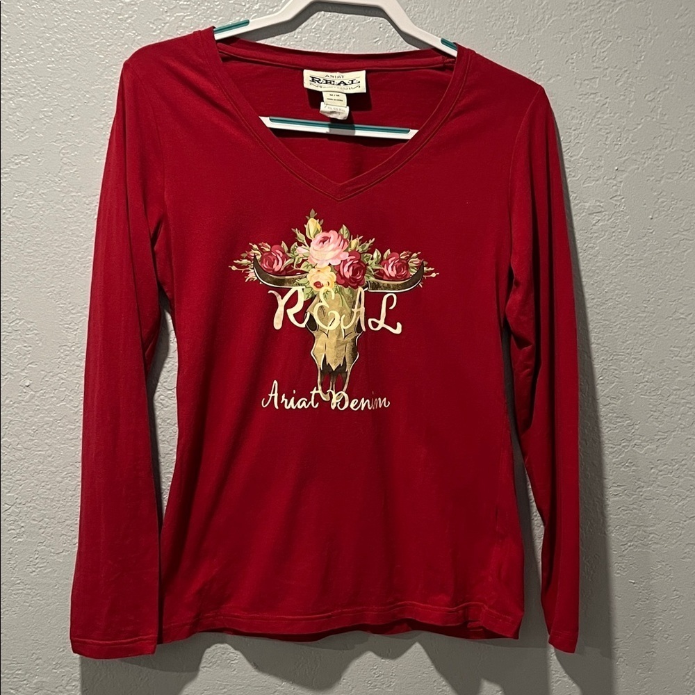Ariat Red Long Sleeve Women's Top with Floral Design